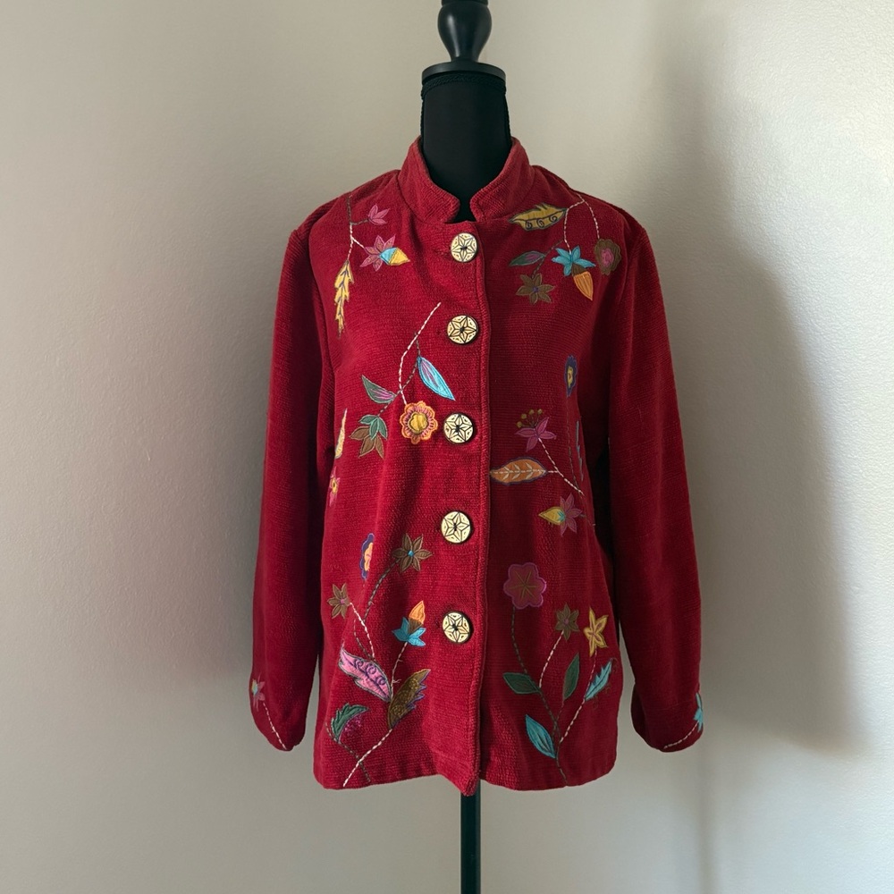 Willow Ridge Red Coat with Floral Embroidery- Size Medium Petite